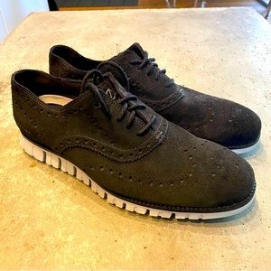 Cole Haan Zero Grand Black Suede Wingtip Oxfords Sz. 9.5